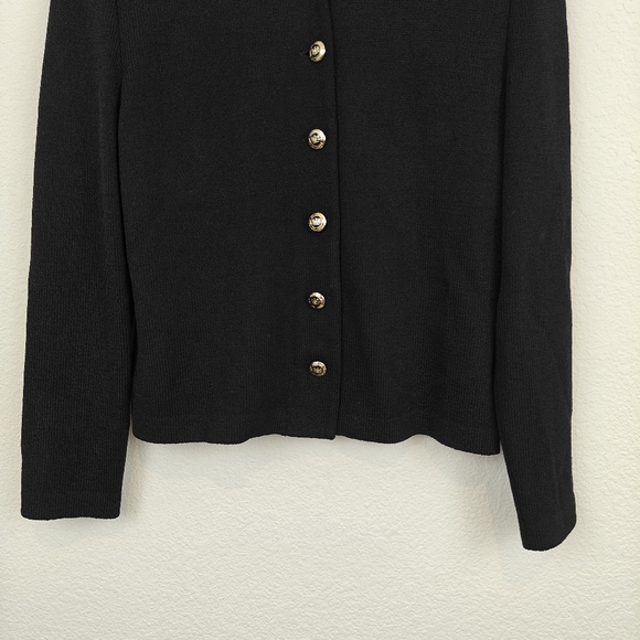 St. John Basics Mock Neck Button Up Padded Knit Cartigan Logo Buttons Size 6 - Picture 2 of 10